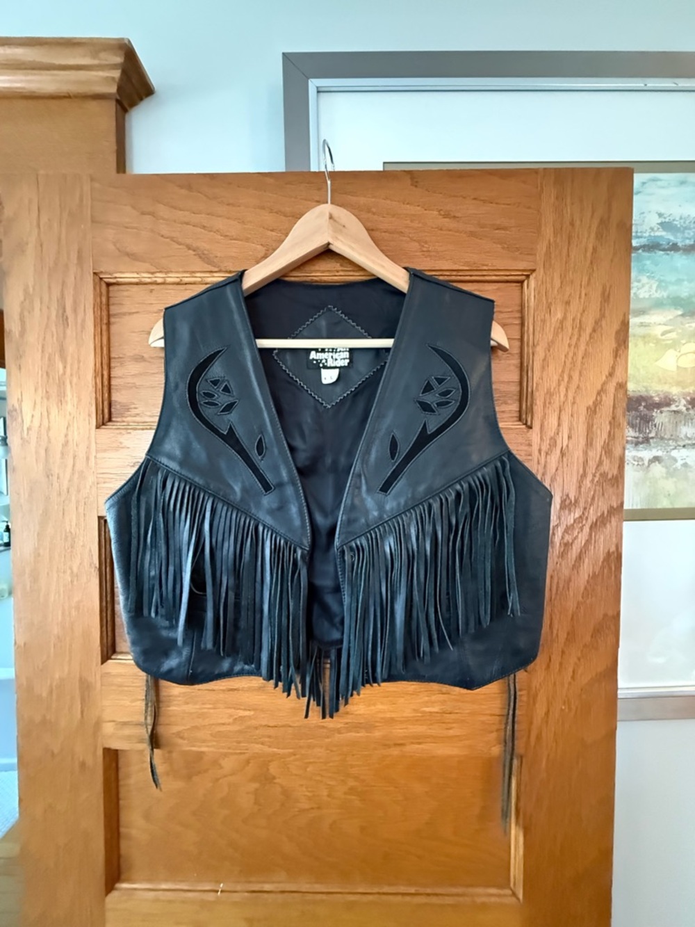Vintage Black Leather Fringe Vest by All American Rider